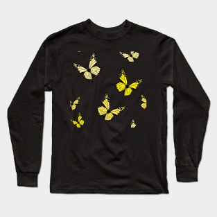 Yellow Butterfly Pattern Long Sleeve T-Shirt